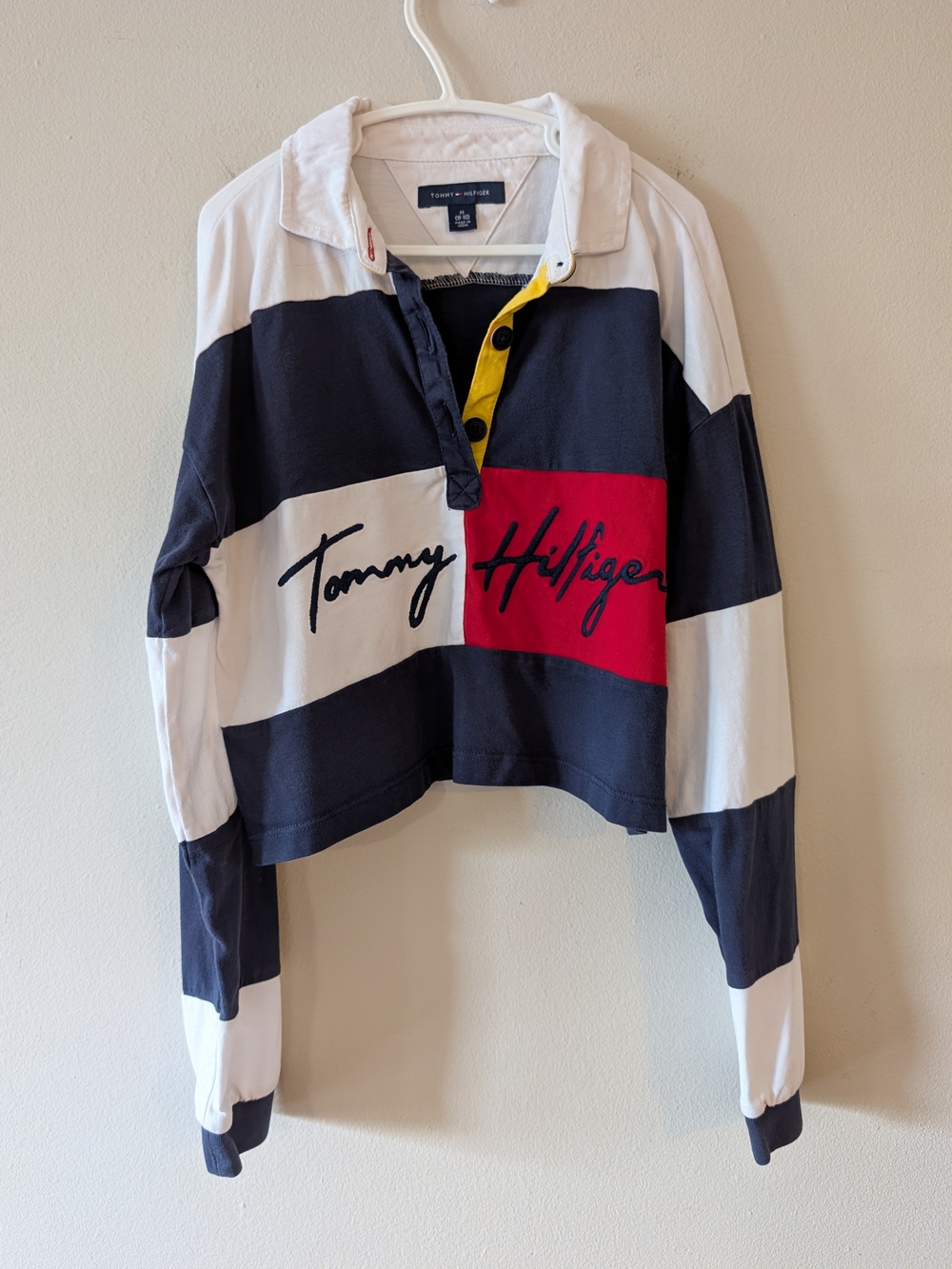 Tommy Hilfiger Navy, White, Red & Yellow Colorblock Cropped Rugby Top